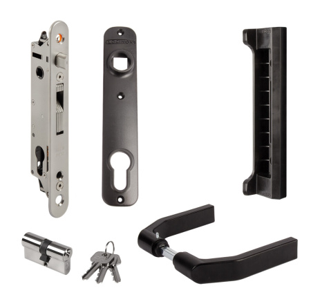 FORTYSET-40P-GP полный комплект с замком и ответной планкой для ворот и калиток из железа, алюминия или ПВХ