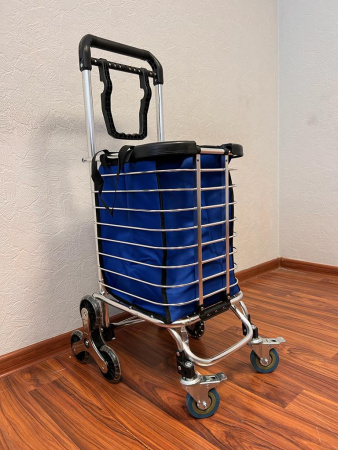 ХТ-6 BLUE Тележка хозяйственная складная с телескопической ручкой цвет синий. Шесть колес.