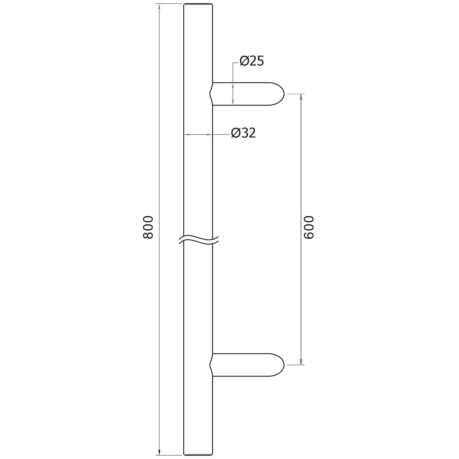 N64.PJO45800.4US Односторонняя круглая ручка-ручка 45°, 32x800 мм (AISI 304, универсальная, сатин)