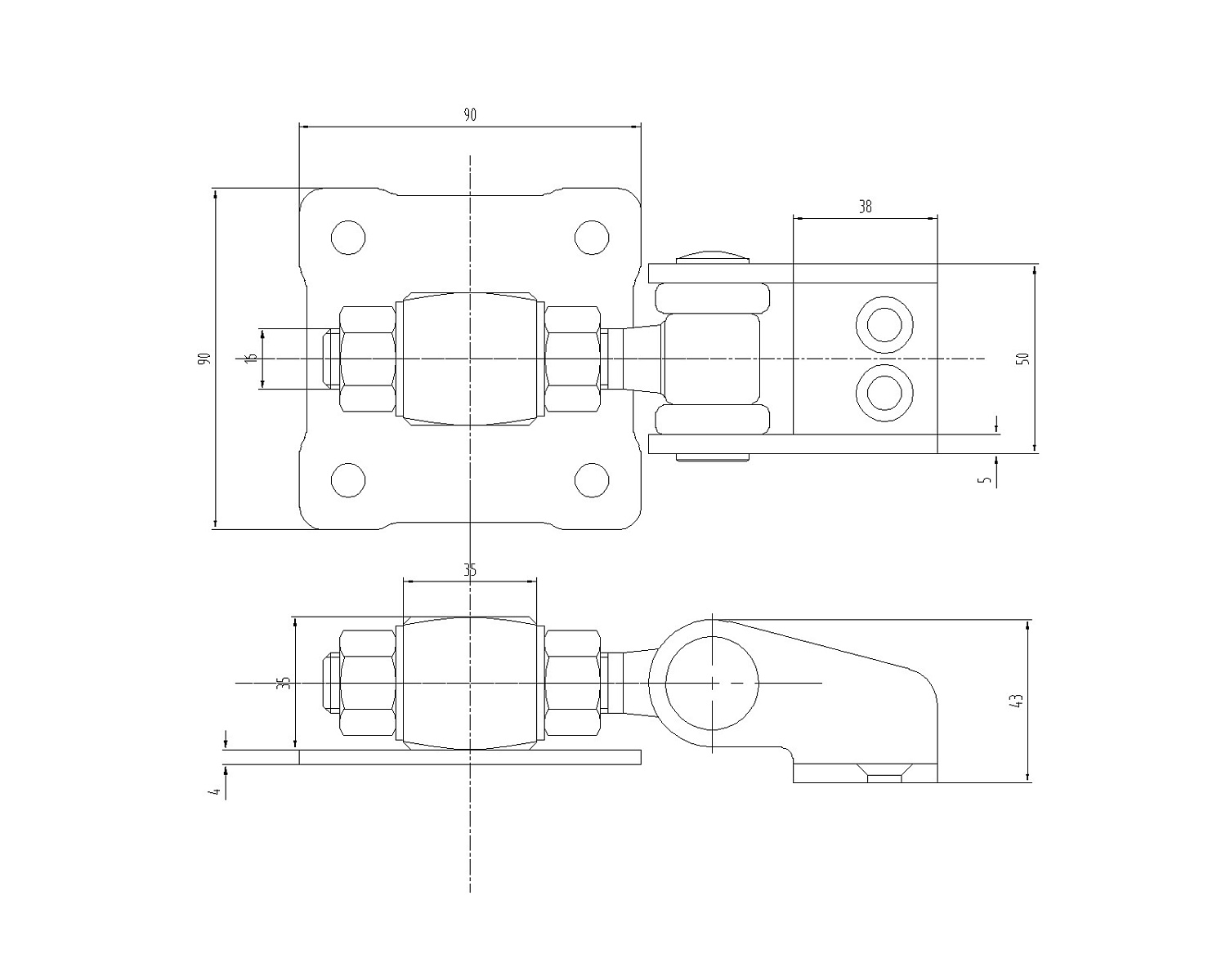 JL119A Петля регулируемая усиленная М16 с пластиной крепления 90*90
