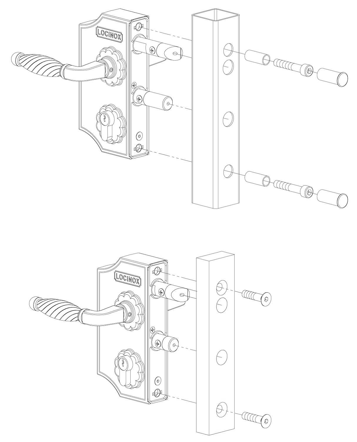 LAKY4040F2L9005VCAFA Малый накладной декоративный замок под квадратный профиль от 40 до 50 мм. RAL 9005